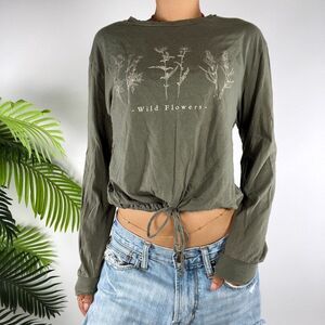 Vintage Green Floral Granola Girl Casual Indie Boho Fairy Long Sleeve Shirt / M